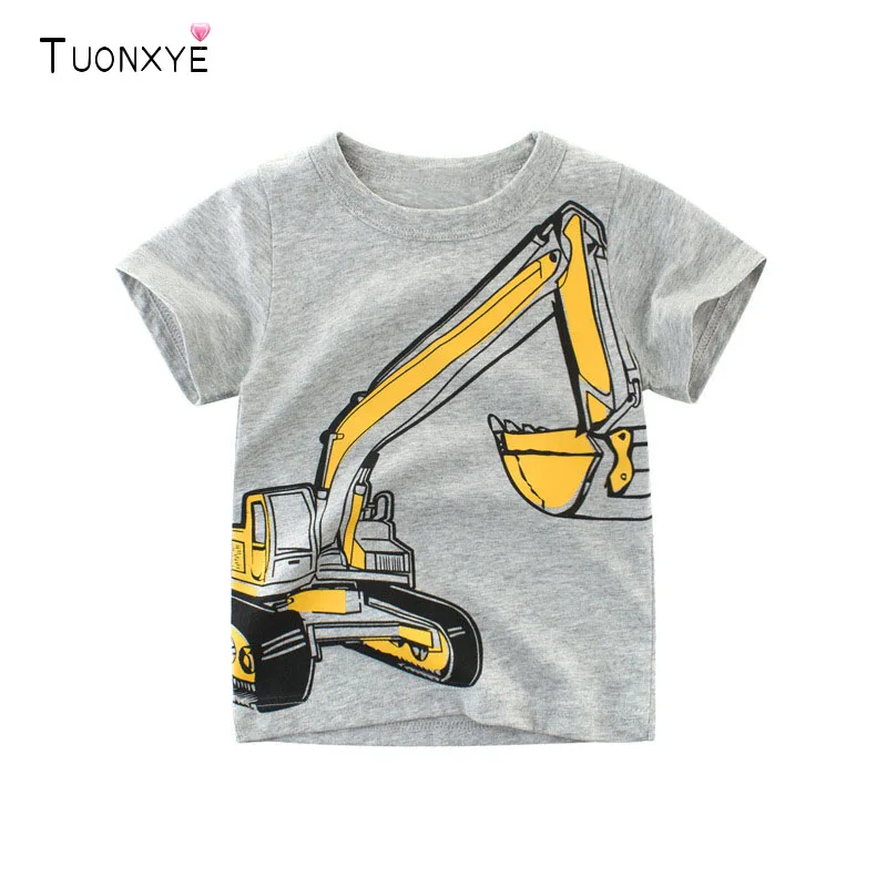 TUONXYE Boy's Short Sleeve T-shirts Cute Cartoon Excavator Children's Knitting Soft Cotton Casual Tops Breathable Clothes