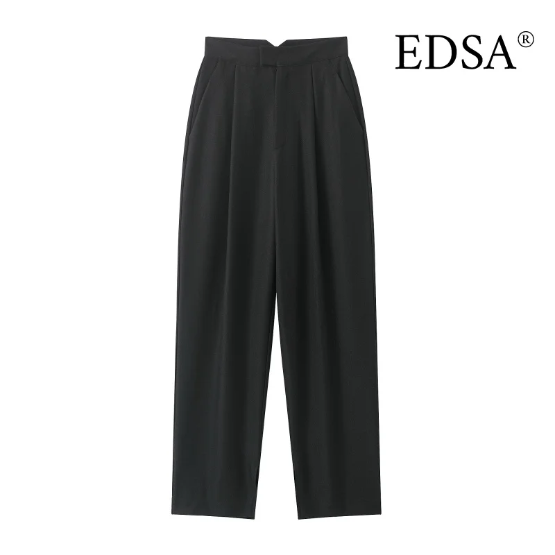 EDSA – pantalon plissé taille moyenne pour femme, pantalon Long à jambe droite, assorti avec tout