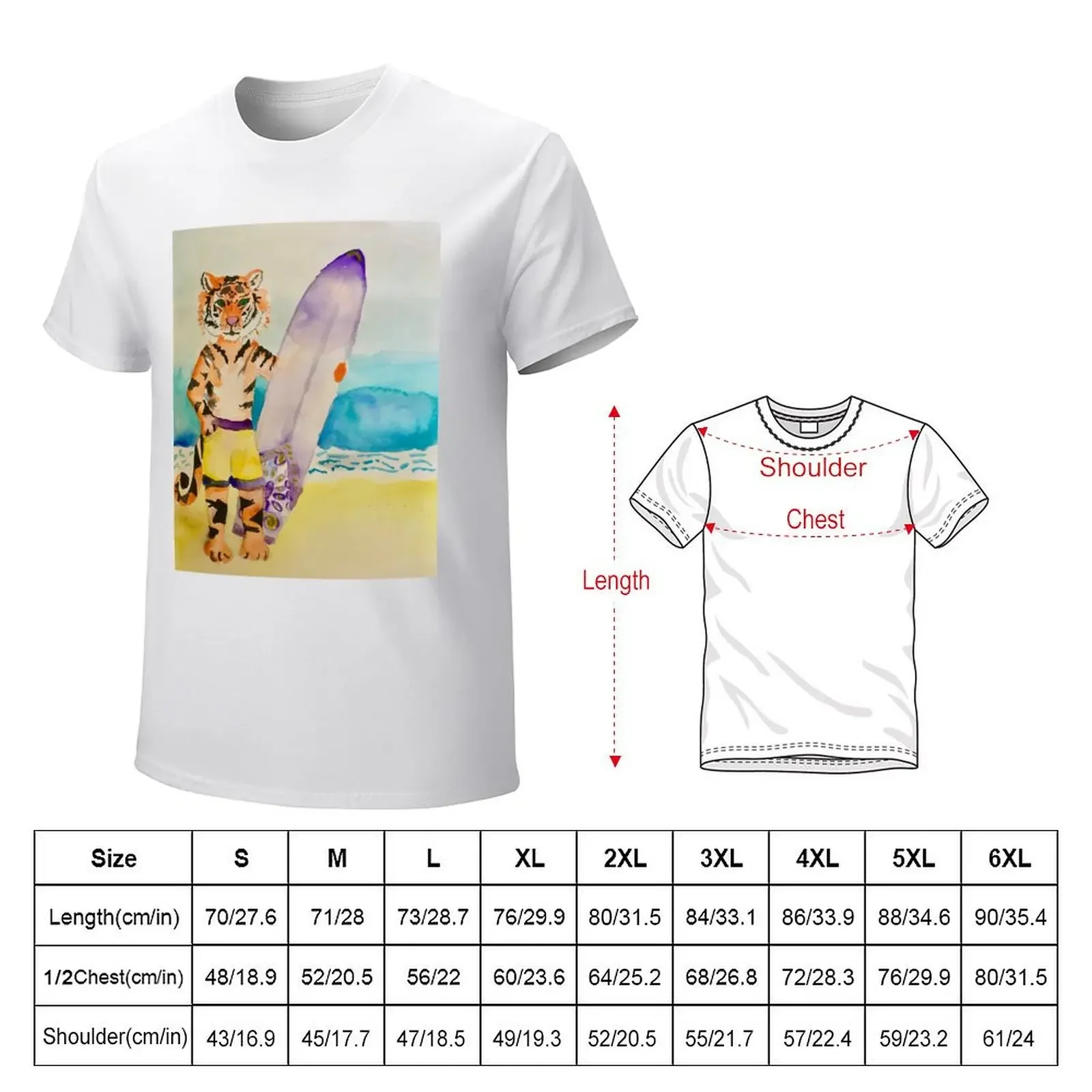 Tiger with surfboard T-shirt shirts graphic tees plus sizes oversized t shirts for men