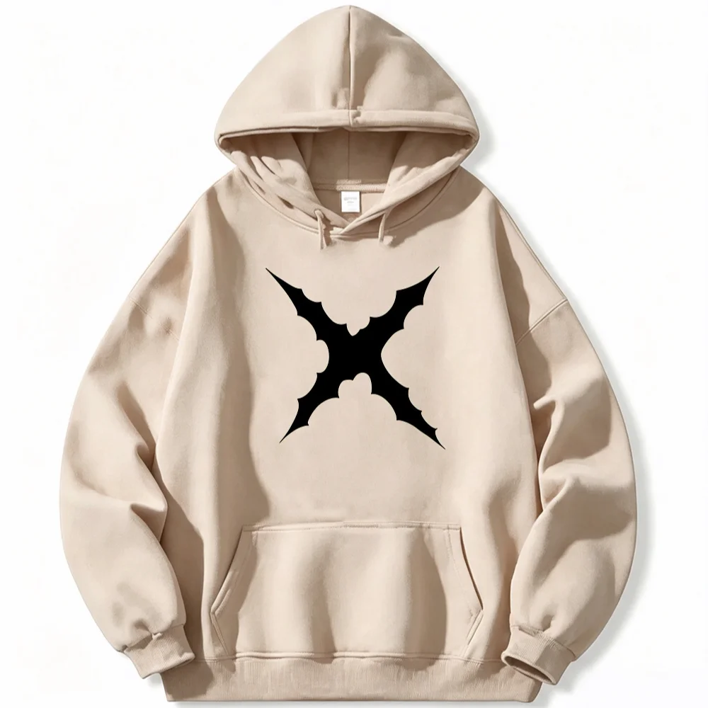 X Graphic Hoodie Streetwear Gothic Abstract Symbols Black Unisex Men Women Oversized Casual Sweatshirts Long Sleeve