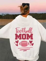 Football Mom Print Hoodie Casual Pocket Long Sleeve Drawstring Hoodies Sweatshirt Women's Clothing