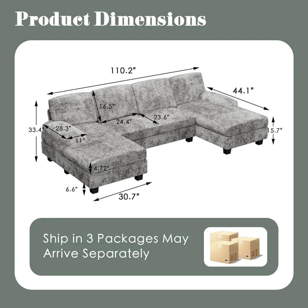 Convertible Sectional Sofa Couch, 4 Seat Sofa Set for Living Room U-Shaped Modern Fabric Modular Sofa Sleeper