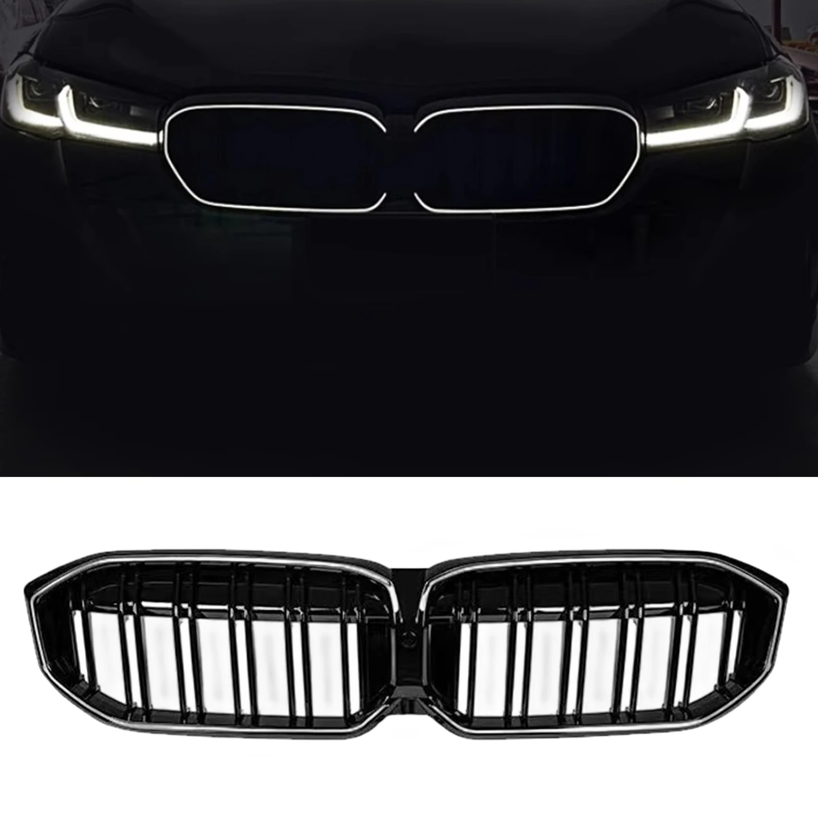 

For BMW 3 Series G20 320i 330i 2023-2024 Front Kidney Grille Racing Grill Upper Bumper Radiator Hood Mesh Grid With LED Light