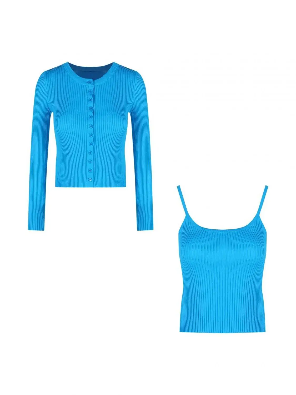 

Early Autumn Knitted Set Women's Lazy Blue Loose Long Sve Cardigan Coat Strap Vest Top Two-Piece Set Casual Comfortable Sle