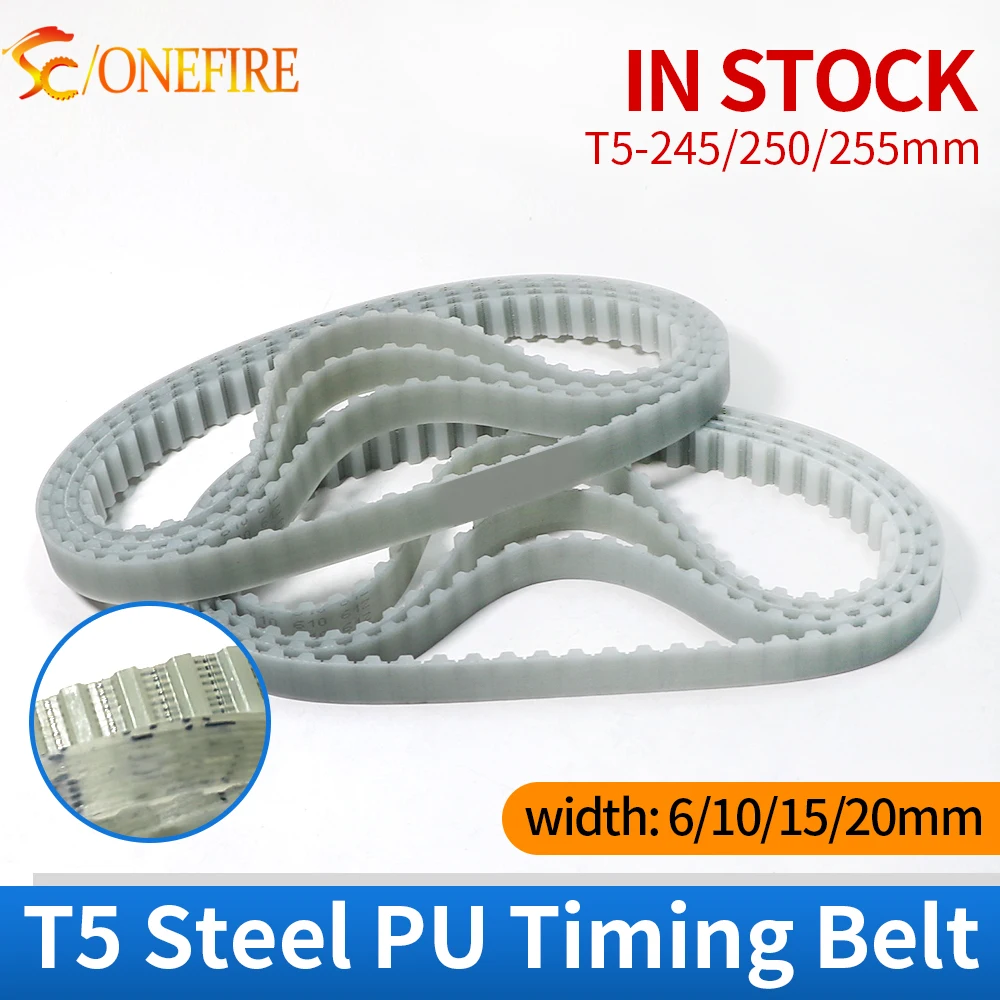 T5 Timing Belt Polyurethane Steel Wire Width 6/10/15/20mm T5-245/250/255mm Trapezoid Closed Synchronous belt