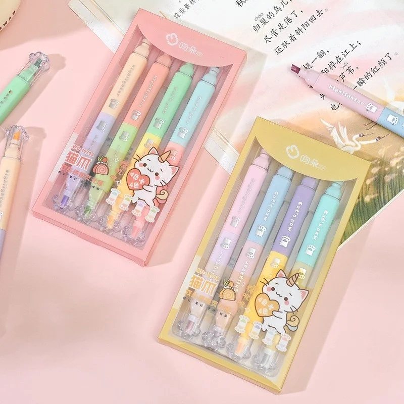 40pcs/lot Kawaii Cat Paw Double Head Spliced Highlighter Cute Mini Drawing Marker Pens Promotional Gift Office School Supplies