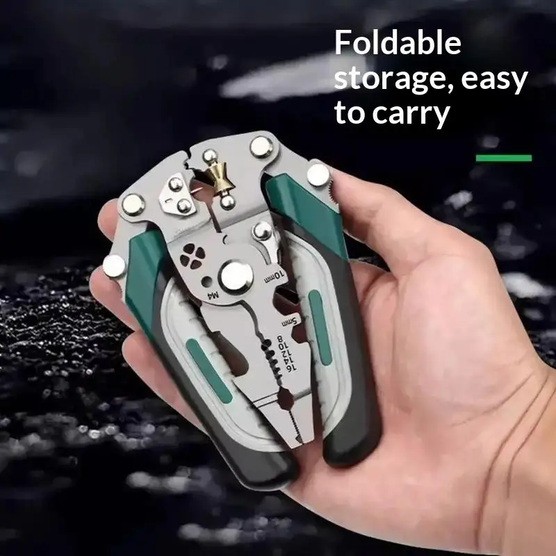 (Ce14)Foldable Wire Stripper, Pulley Design Multi-Function Electrician Wire Splitter Wire Winding Plier Crimping Plier Hand Tool