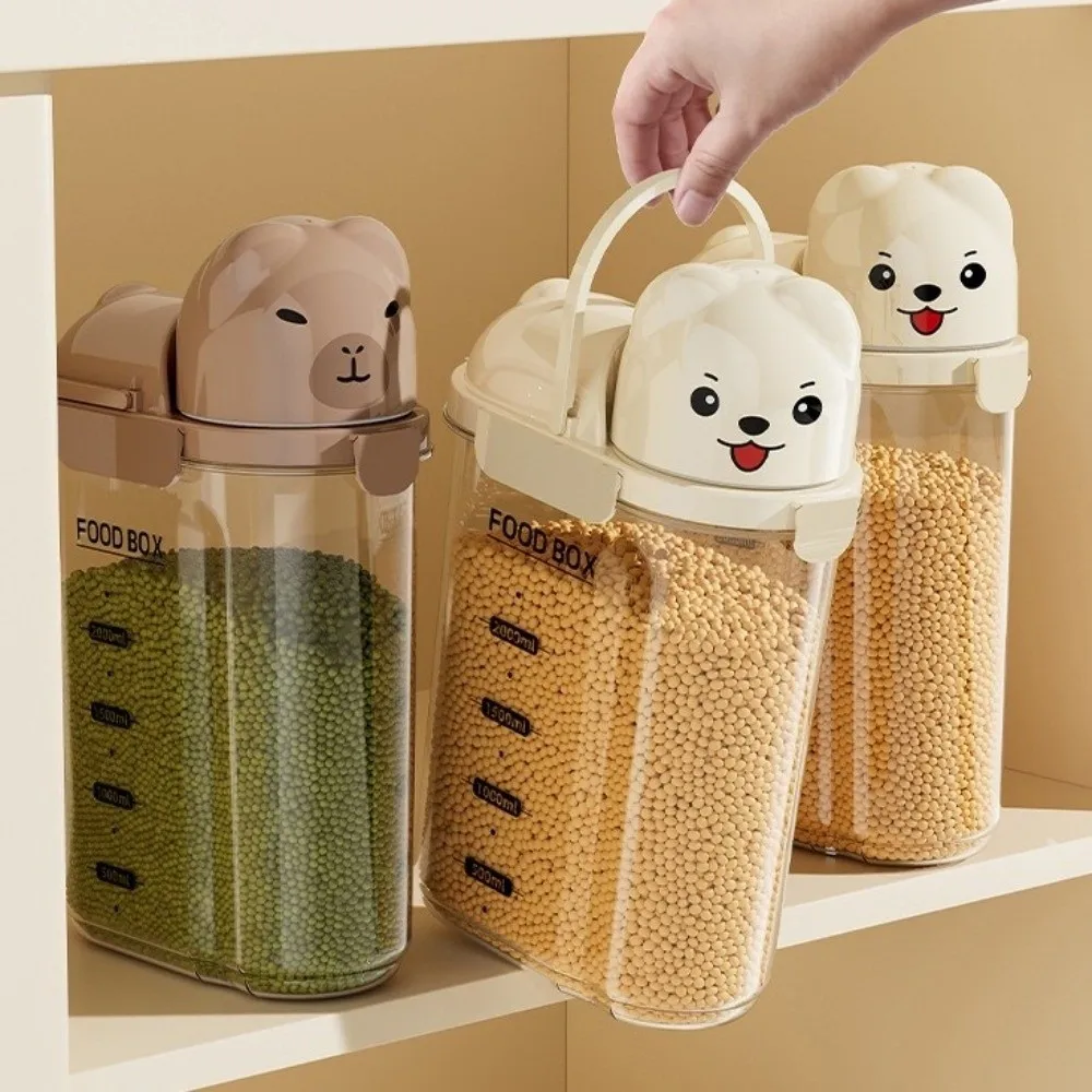 Large Capacity Dog Food Storage Box Transparent Moisture-proof Airtight Storage Jars Leak Proof with Scale Grain Storage Boxes