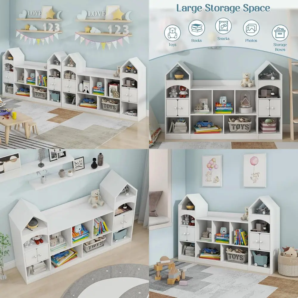 

Children's Castle-Shaped Bookshelf and Toy Storage, Multipurpose Organizer for Toddlers, Cool White