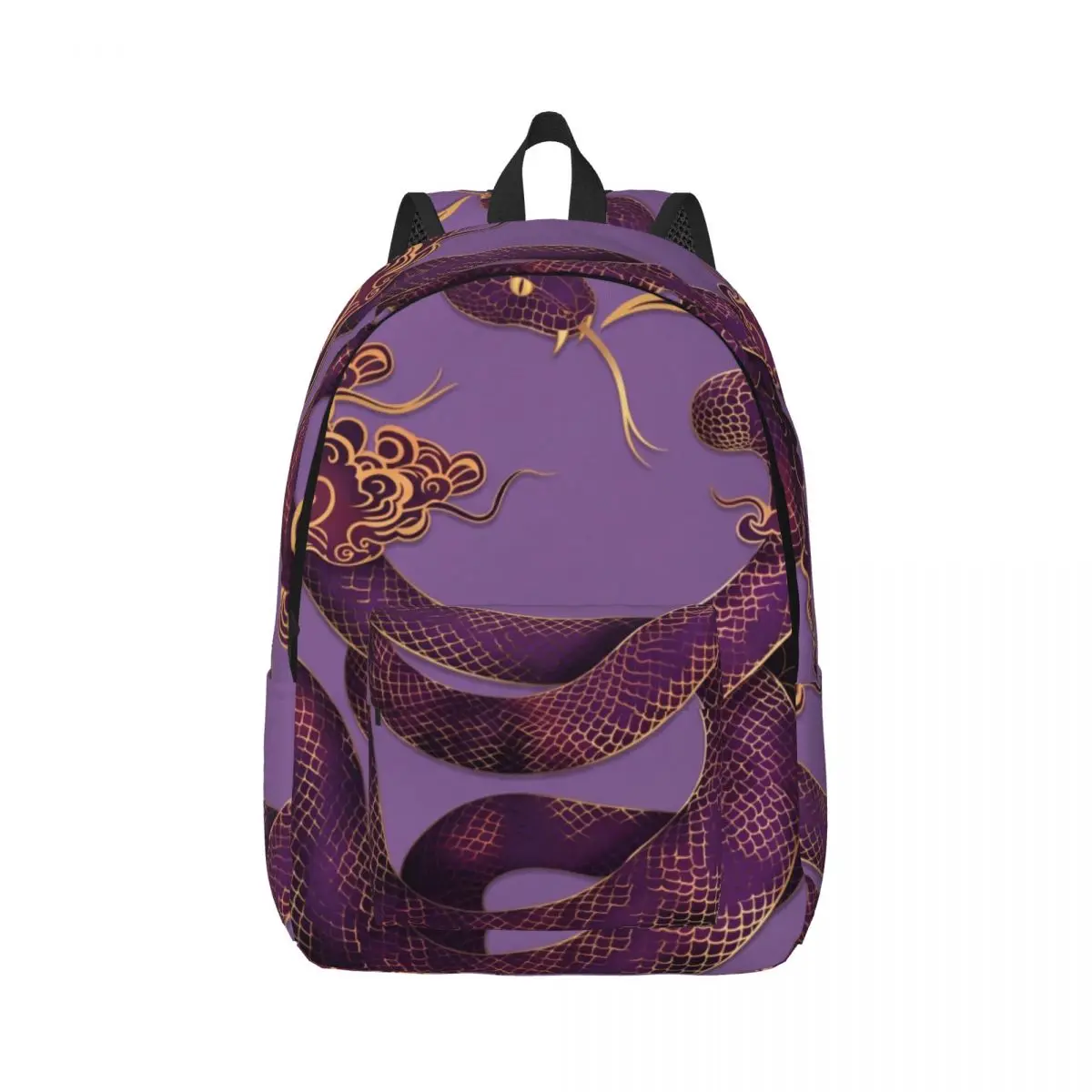 Lavender Aesthetic Backpack Center Snake Clouds Modern Graphic Solid Purple Gold Soft Color Bookbag for Girls Teens College Gift