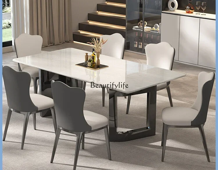 

FG10Natural Luxury Stone Dining Table Imported Cari Ice Jade Modern Italian Light Luxury High-End Rectangular