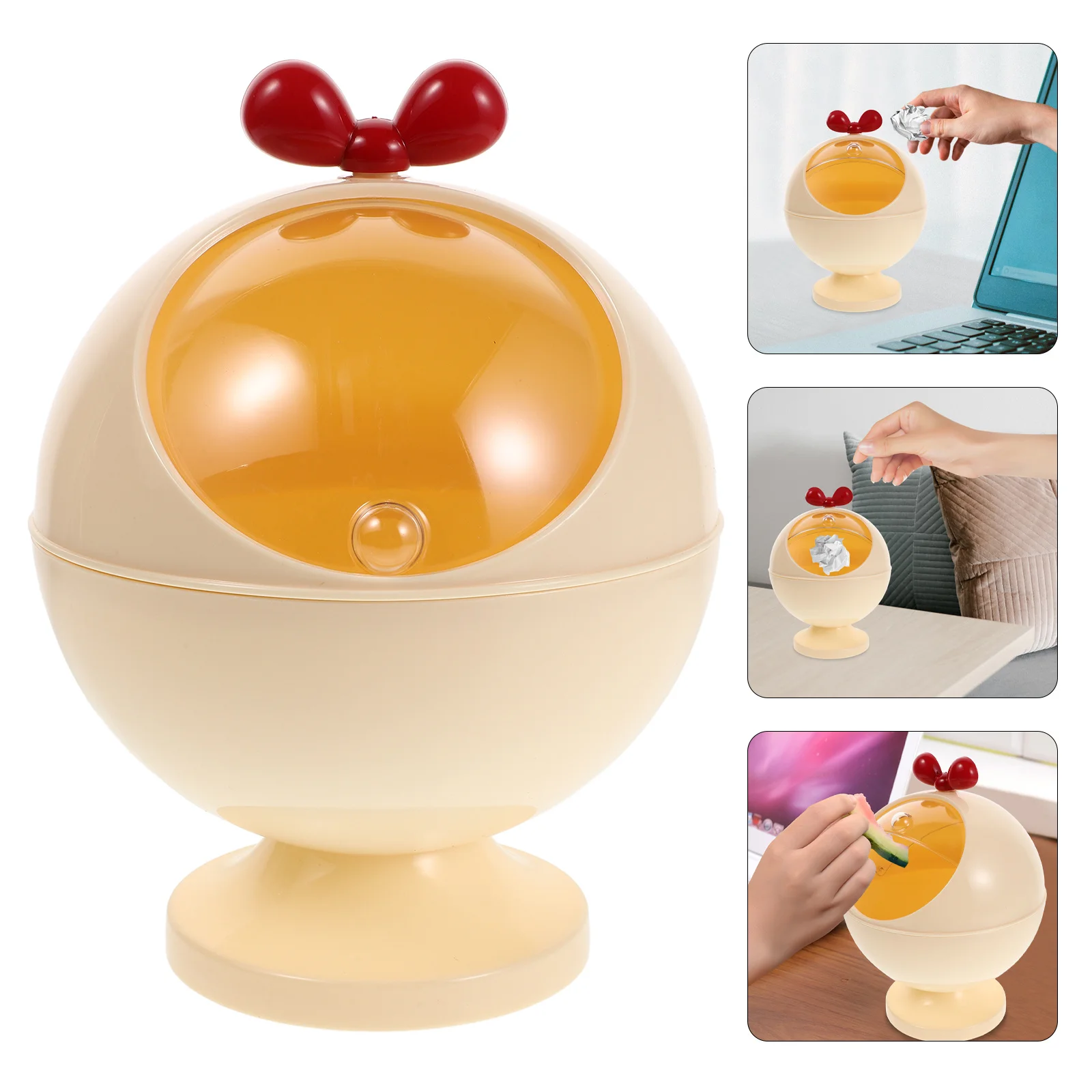 

Desktop Trash Can Cream Round Plastic Storage Container For Home Kitchen Office Multi-Purpose Candy Bowl Sugar Cube Holder