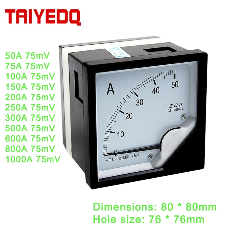 

DC Meter 6C2-A Analog Panel Ammeter AMP Ampere Current Meter Gauge Amperemeter 30A 50A 75A 100A 200A 500A 750A 75mV