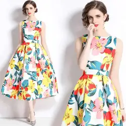 JAMERARY New Summer Hoilday Floral Midi Dress Women Printed A Line Long Vestidos