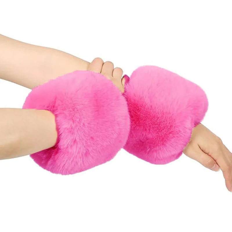 Woman Solid Color Rabbit Fur Large Sleeve Warmers Gloves Christmas Gift Sleeves Warmer Winter wear accessories