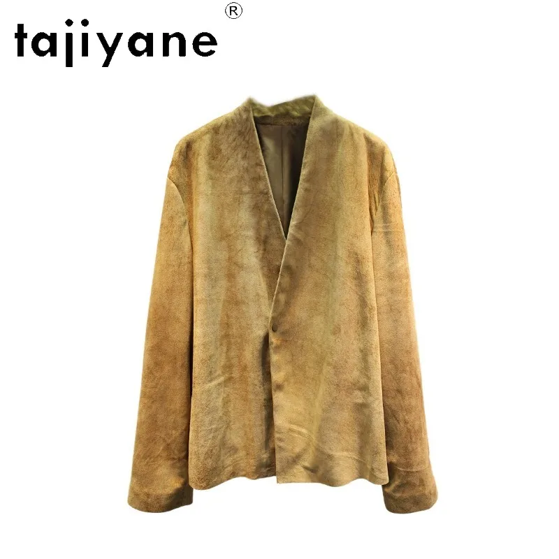 TAJIYANE Italian Suede Sheepskin Genuine Leather Jacket Women Outerwear Vintage Leather Blazer Jackets Couple‑Style Coat Jaqueta
