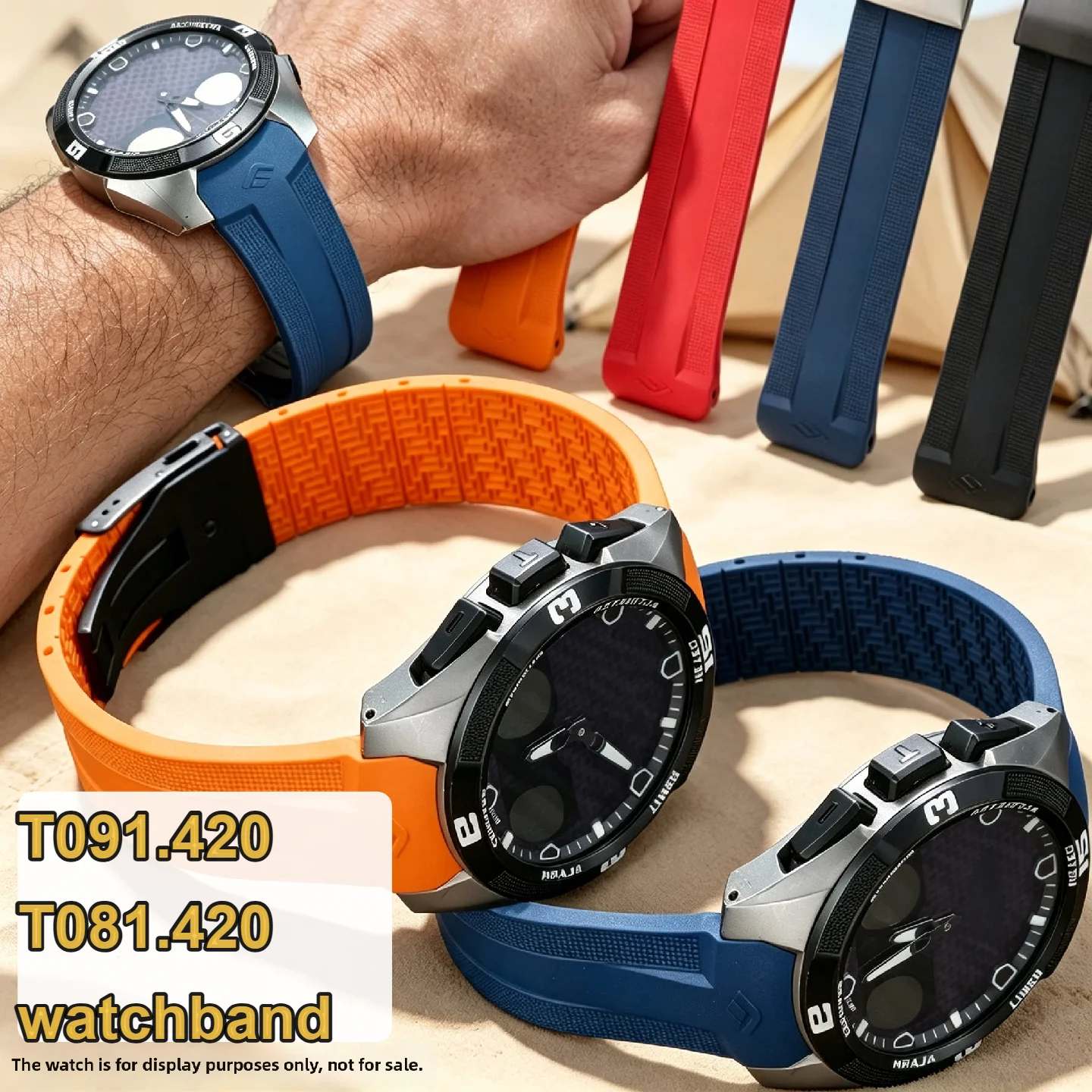 22m For Tissot 1853 T-Touch Solar T091 silicone watch strap fold clasp T091 Curved End Rubber watchband blue orange red Bracelet