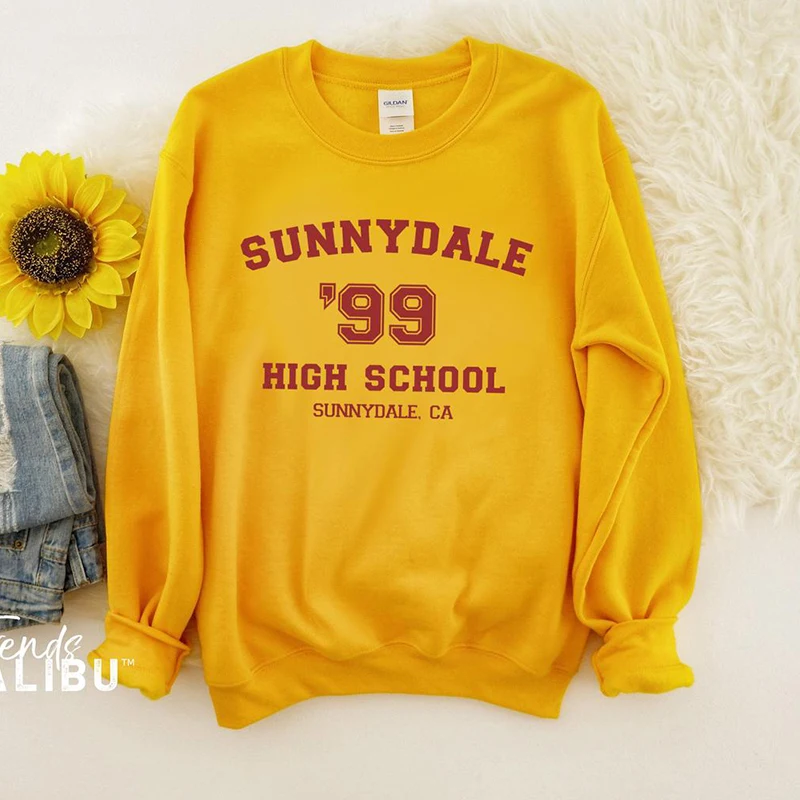 Sunnydale 99 High School Tv Shows Crewneck Graphic Sweatshirt Women Long Sleeve Tops Black Color Cotton Jumpers Pullovers Shirt