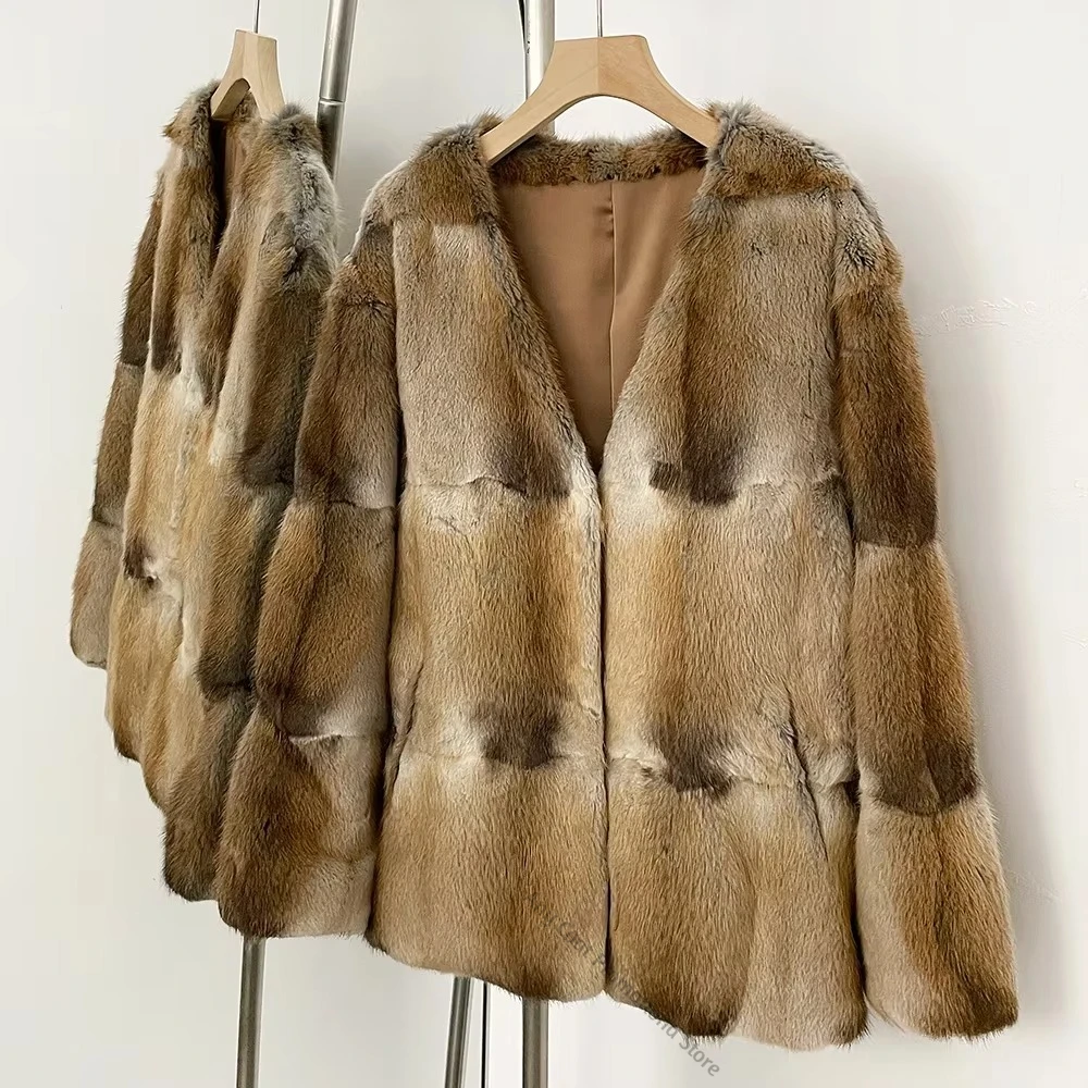 Real Fur Coat Real Mink Fur Jacket Warm Women New Winter V-neck Top Clothes Female Natural Fur Jacket Long Sleeves Outerwear