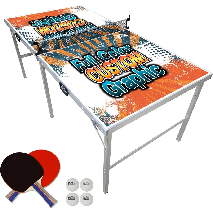 

6 ft x 3 ft Mid-Size Portable Folding Indoor Outdoor Ping Pong Table Tennis Table with Optional LED Lights Game Room Not Full S