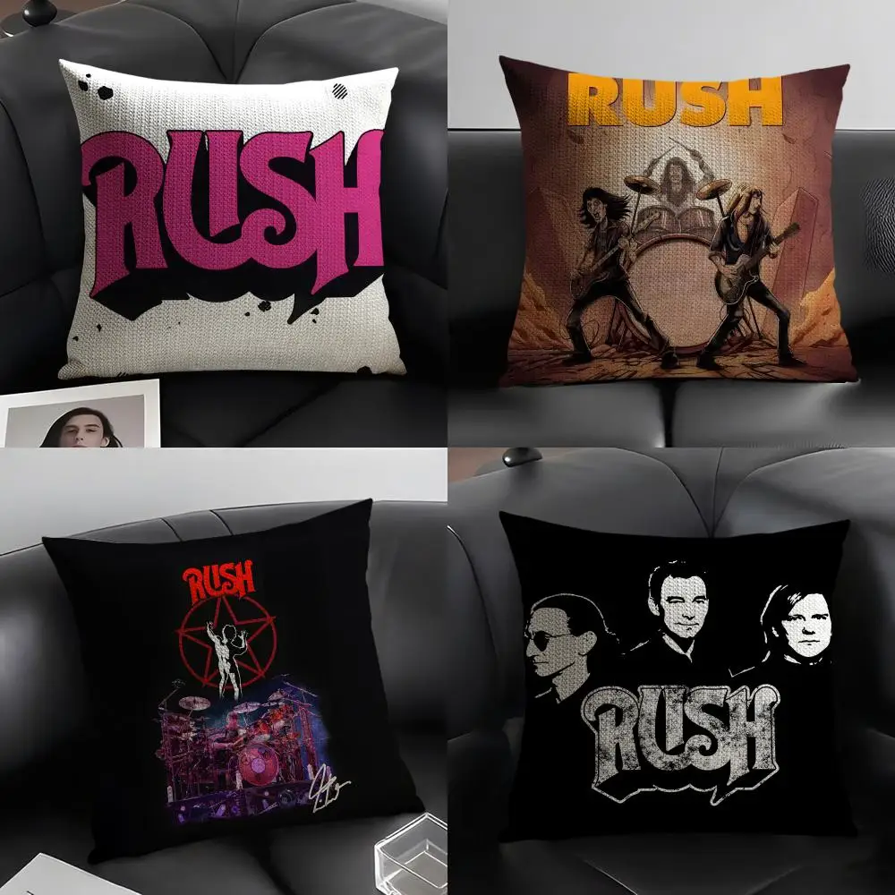 R-Rush RockK Band Cushion Cover Natural Linen Organic Fabric Double-Sided Printing Sofa Home Decor Gift Pillow Case