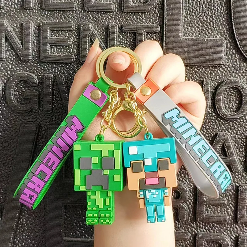 Minecraft Figure Model Toys Pixel Keychain My World Cartoon Creeper Doll Silicone Pendant Keyring Car Backpack Key Gifts image 5