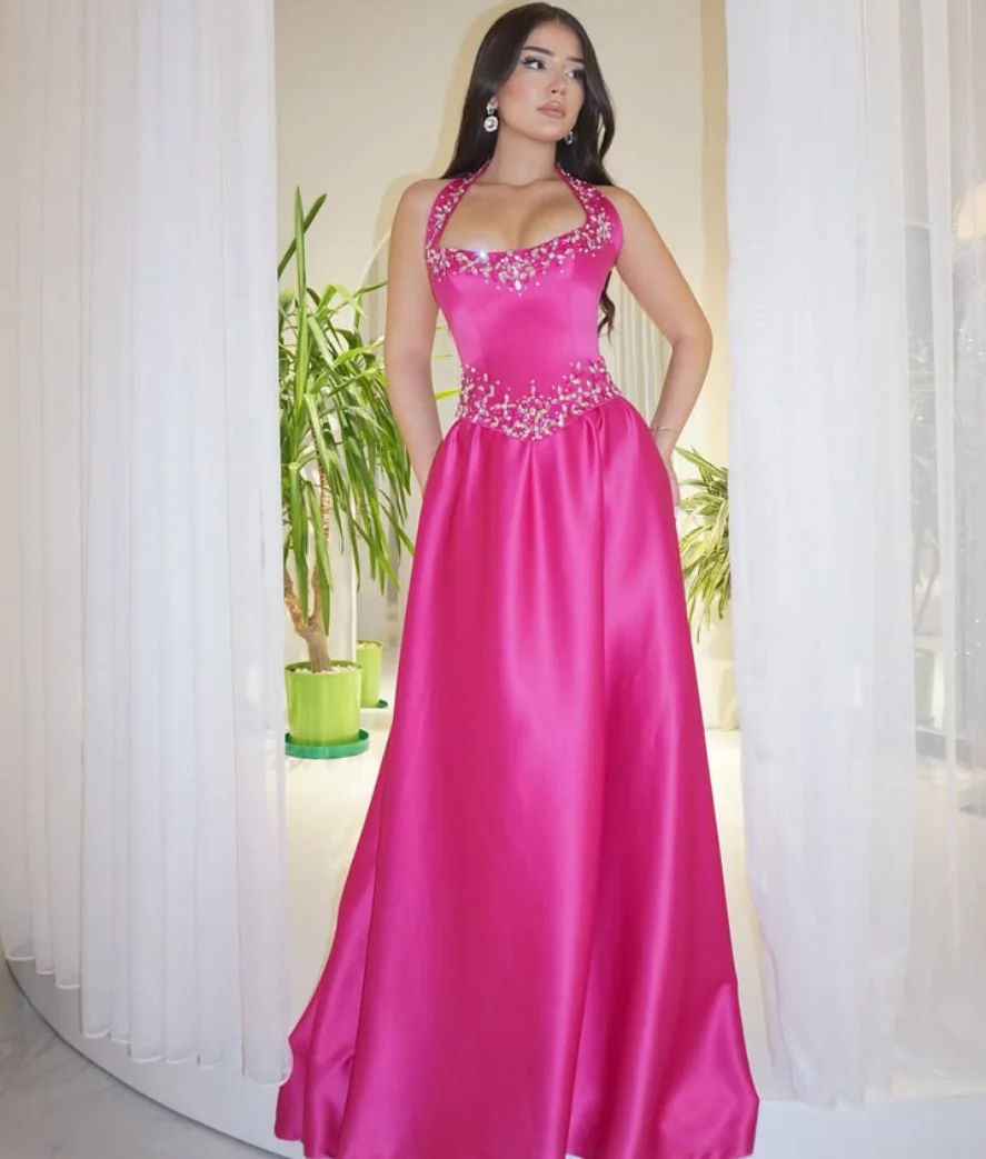 Rose Red Beadings Prom Dresses Strapless Evening Dress Backless Square Neckline Sequins Saudi Arabia Women Dresss Customized