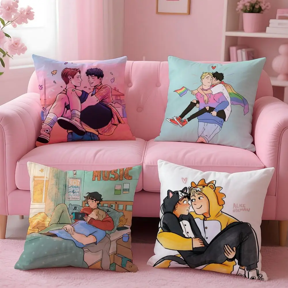 Cartoon H-HeartstopperS Cushion Cover Short Plush Double-Sided Printing Home Machine Washable in Warm Winter Pillow Case