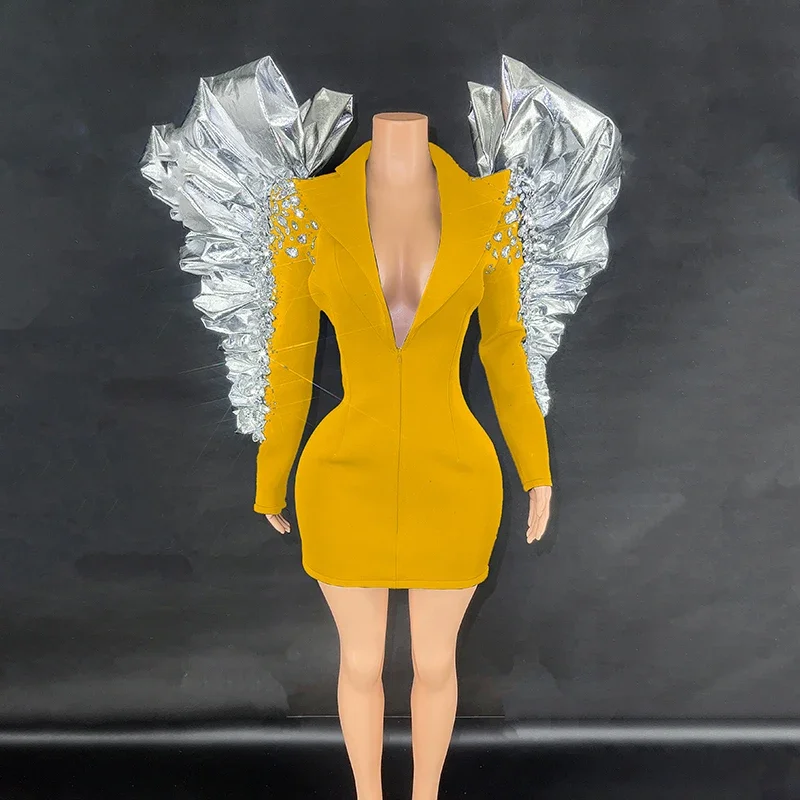 Singer Performance Wear Drag Queen Rave Outfit Multi-Colors Stand Shoulder Steentjes Jurk Overdreven Podium Kostuum