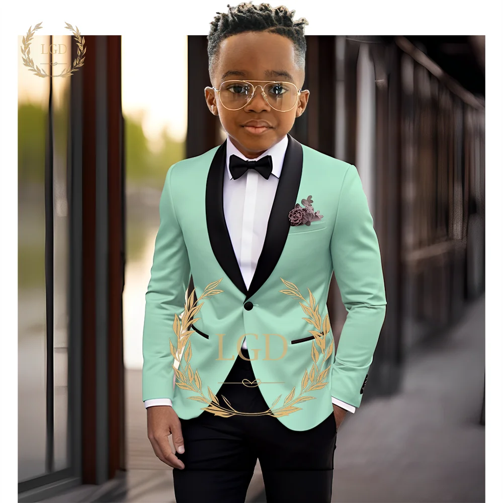 

Boys' black shawl collar single button suit dress set 2-piece (jacket+pants) children's wedding party birthday tailcoat