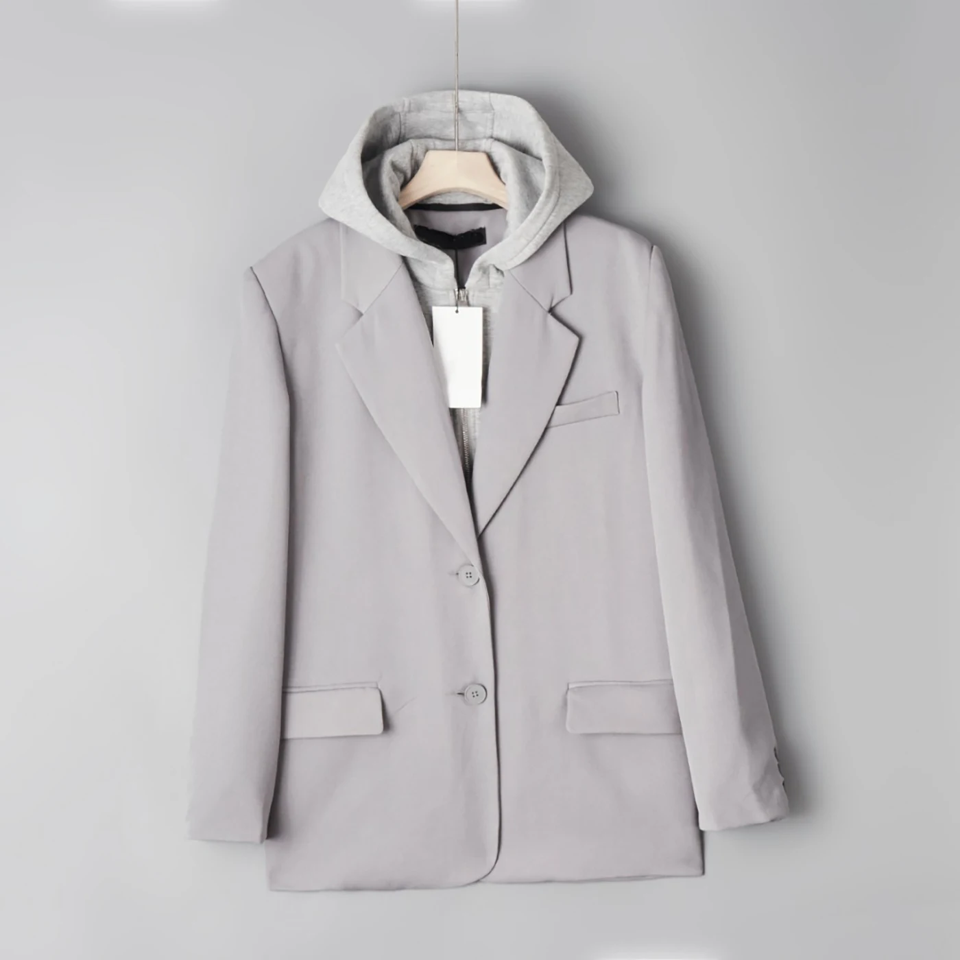 Abito casual a due bottoni 2025 Autunno lungo Sve da donna Altro tessuto Colletto piatto Berretto staccabile Set a due pezzi Casual Sle