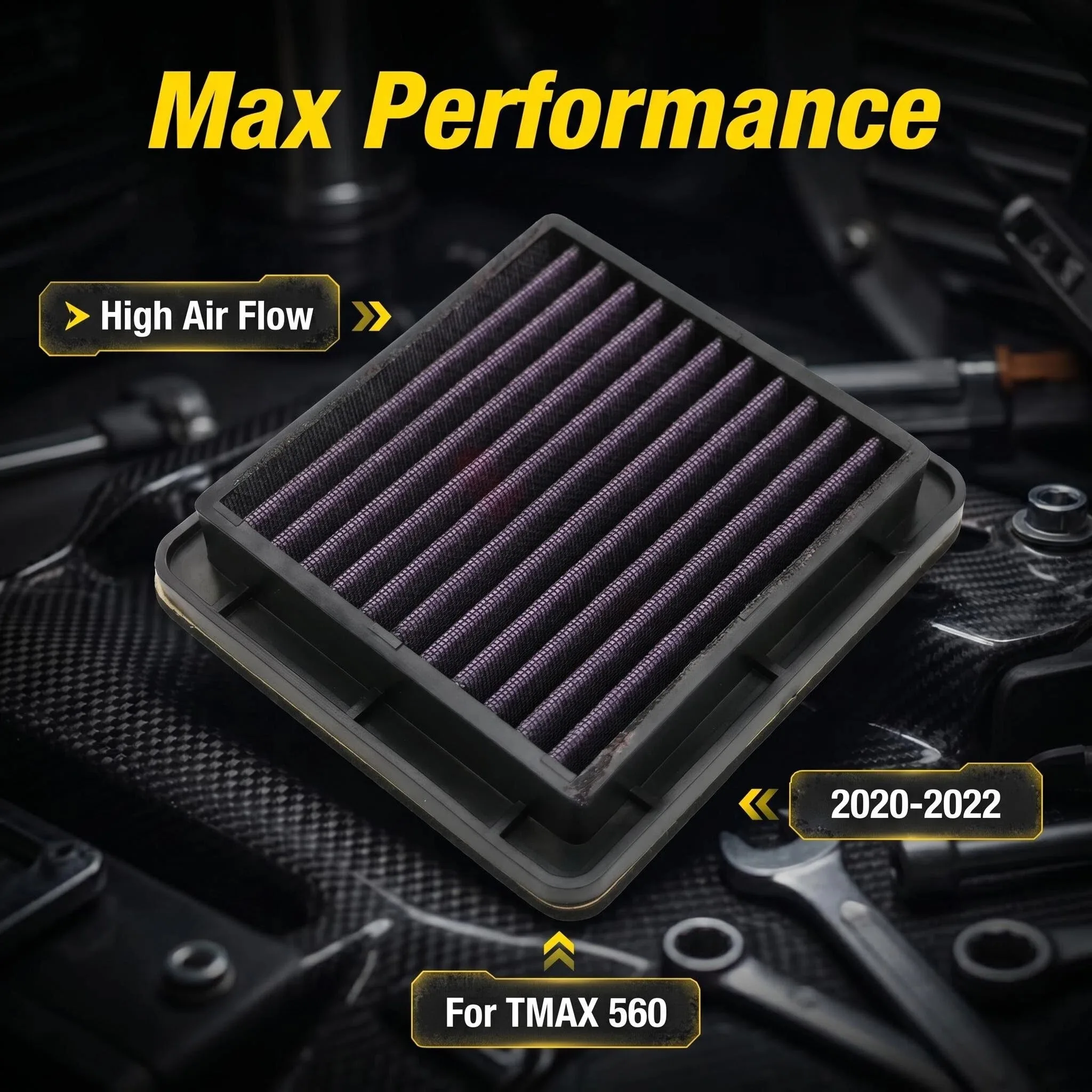 For  Motorcycle High Flow Washable Air Filter For Yamaha TMAX560 XP560 Tech Max 2020-2025 Reusable Air Cleaner Replacement