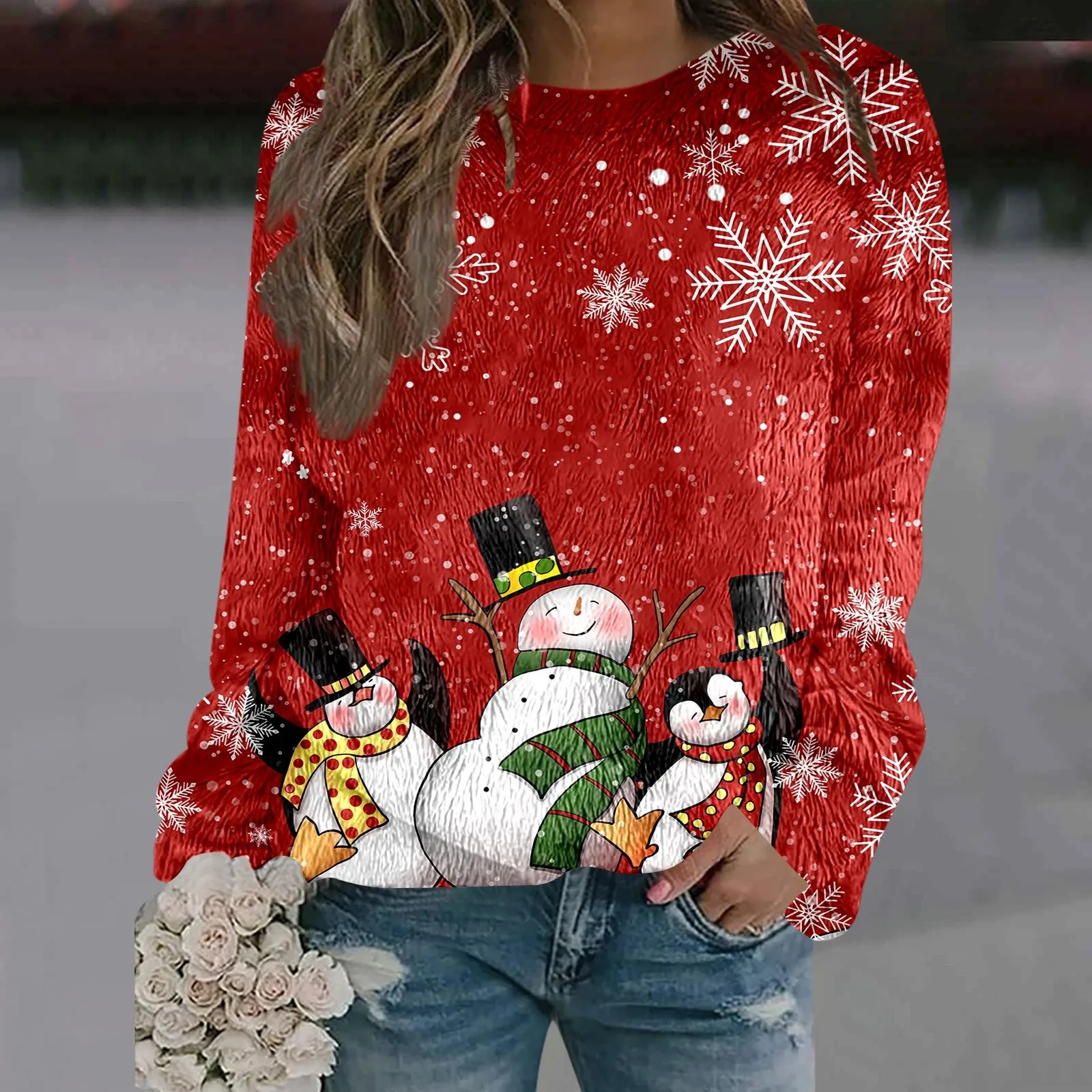 Womens Christmas Sweatshirt Autumn Winter Cozy Holiday Sweater For Women Europe American Women's Hoodless Sweatshirt