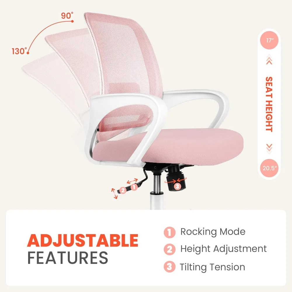 كرسي مكتب شبكي مريح مع دعم قطني، ارتفاع قابل للتعديل، عجلات دوارة لراحة مكتب الدراسة المنزلية #5