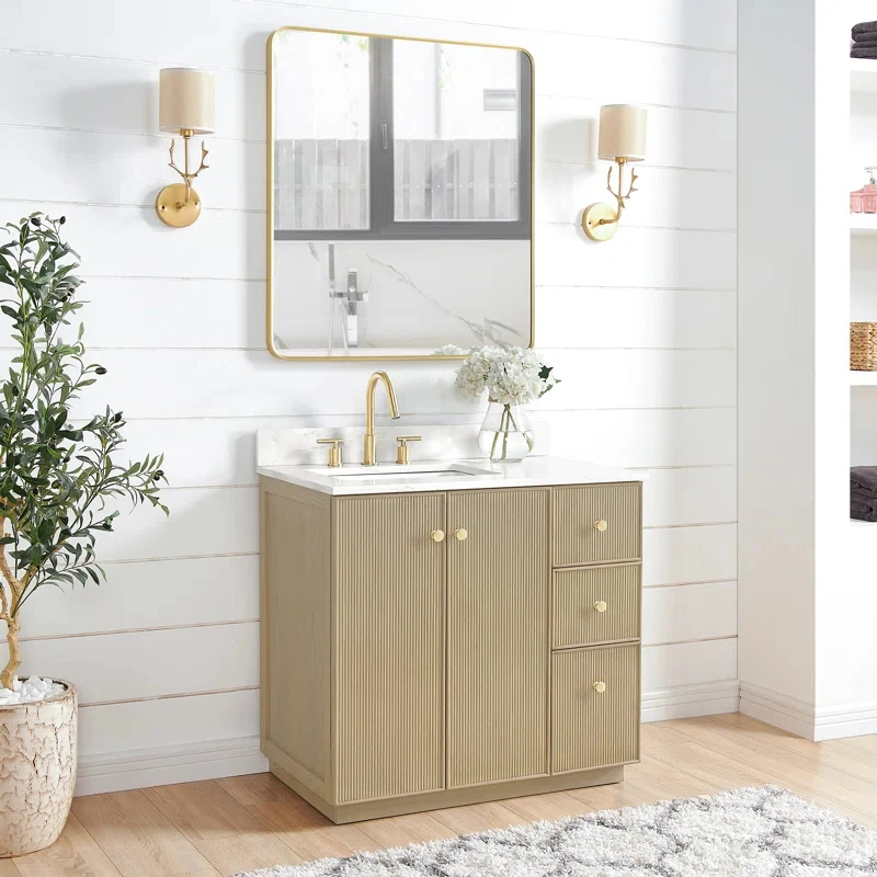 

/Marble Countertop European Modern Bathroom Vanity Sets 36 Inch Wash Basin Bathroom Cabinet With Mirror