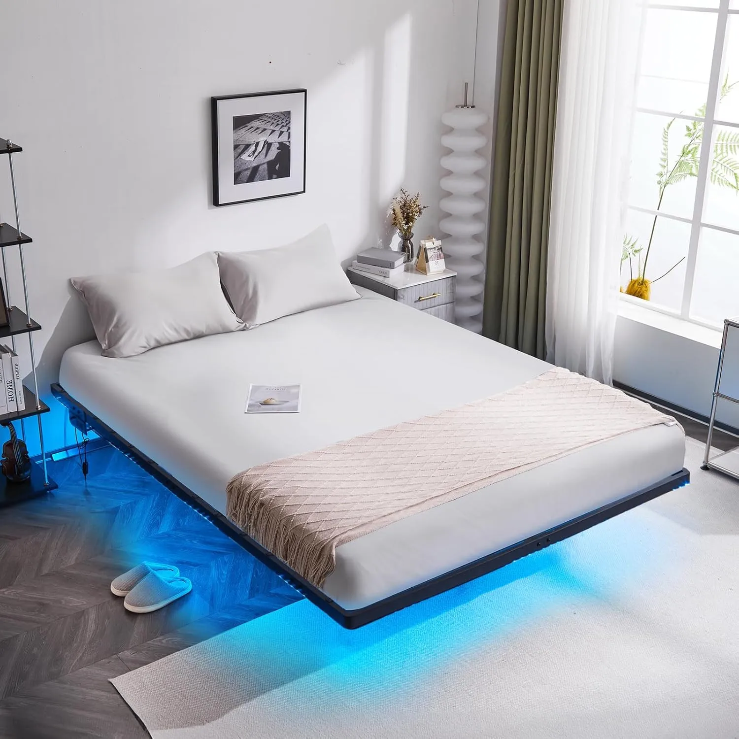 

Floating Bed Frame Full Size with Smart LED Lights Heavy Duty Modern Metal