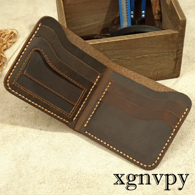 Xgnvpy-Portefeuille rétro en cuir véritable fait main pour homme, porte-monnaie durable