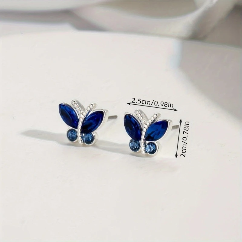 Luxury Fashion Trend Inlaid Blue Zircon Butterfly Shape Earrings for Women Elegant Simple Creative Anniversary Gift Jewelry