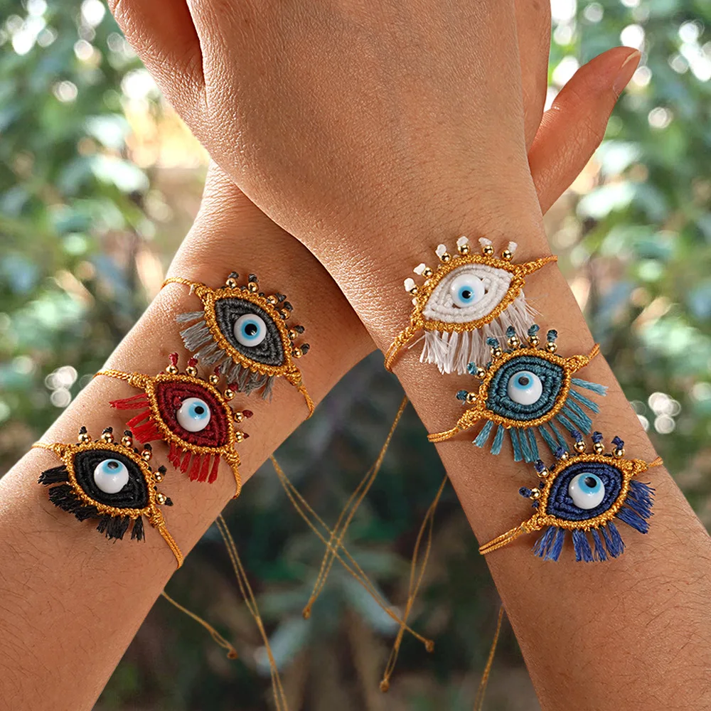 

10 Pieces lovely Eyes Charms Bracelet Classic Devil Eyes Adjustable Cotton Chains women Jewelry gift