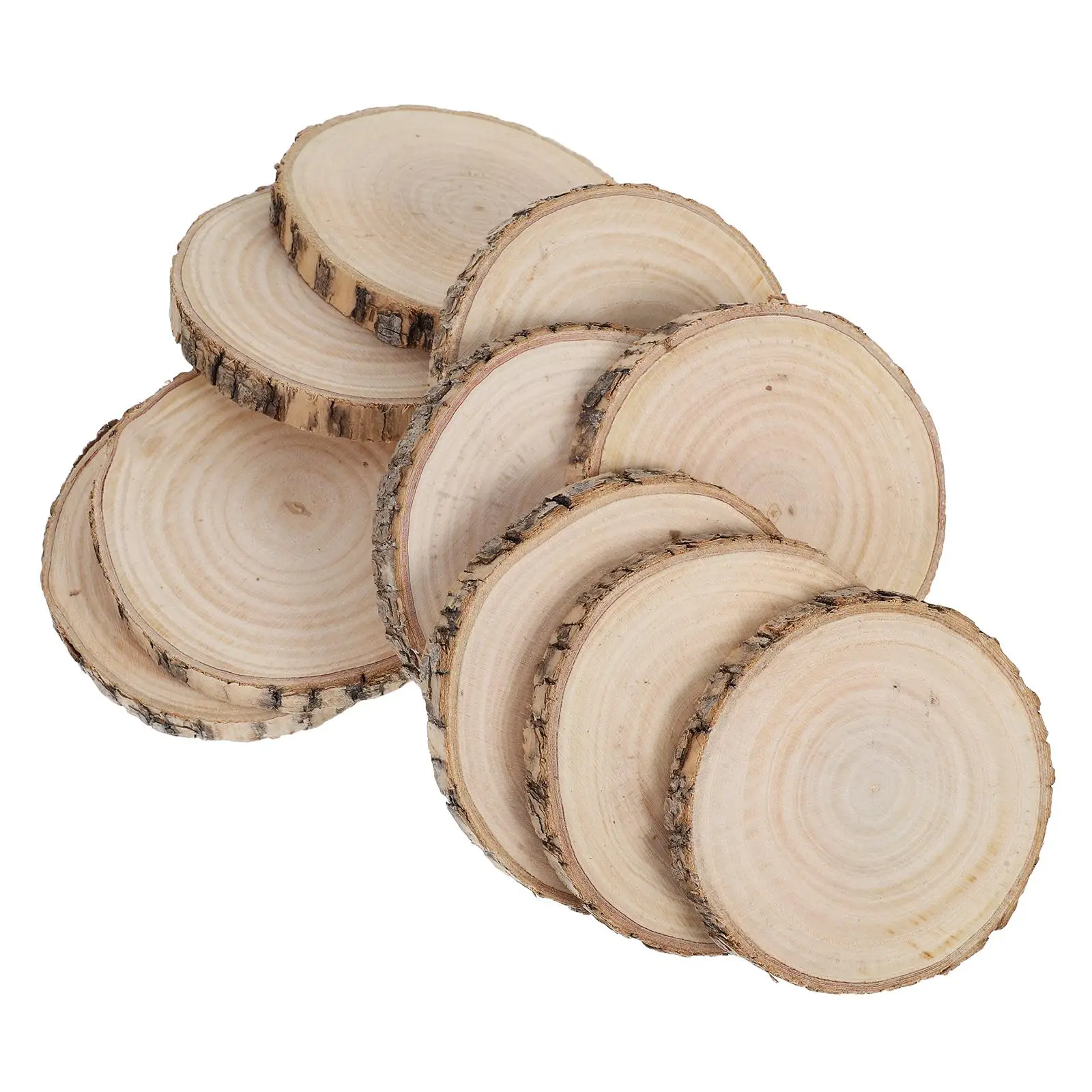 

10 Pcs Decorative Log Pieces Natural Wood Slices Crafts Painting Unpainted Wooden Discs Home Decor Circular Wood Circles