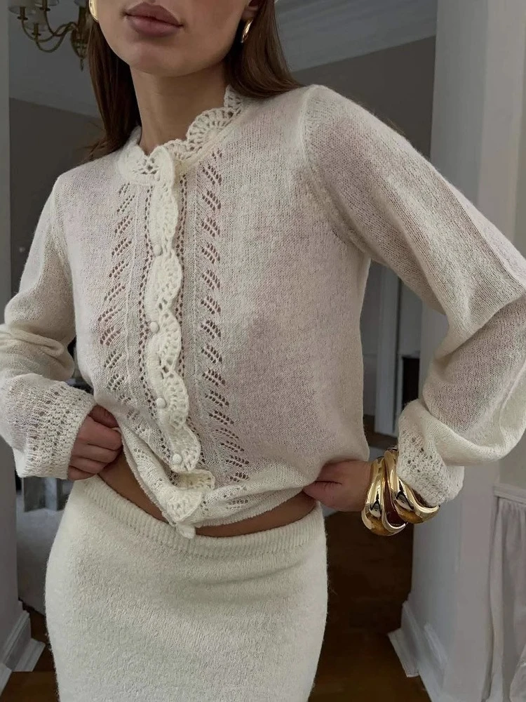 

Tossy трикотаж, свитер с круглым вырезом, кардиган, женский ажурный складок, однотонная укороченная верхняя одежда, вязаный женский кардиган, топ