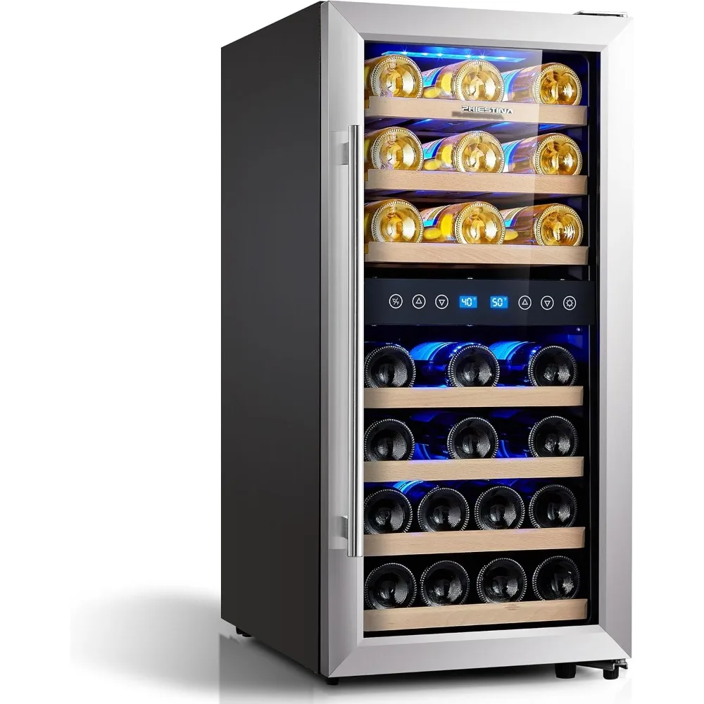 

Wine Cooler Refrigerator 16 inch Freestanding Wine Refrigerator 33 Bottles Dual Zones Mini Wine Fridge Auto Defrost,Customized