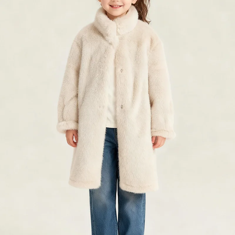 

Winter Toddler Girls Fur Jacket Thicken Warm Kids Baby Girls Mid Length Coat Turtleneck Children Girls Woolen Jacket Outerwear