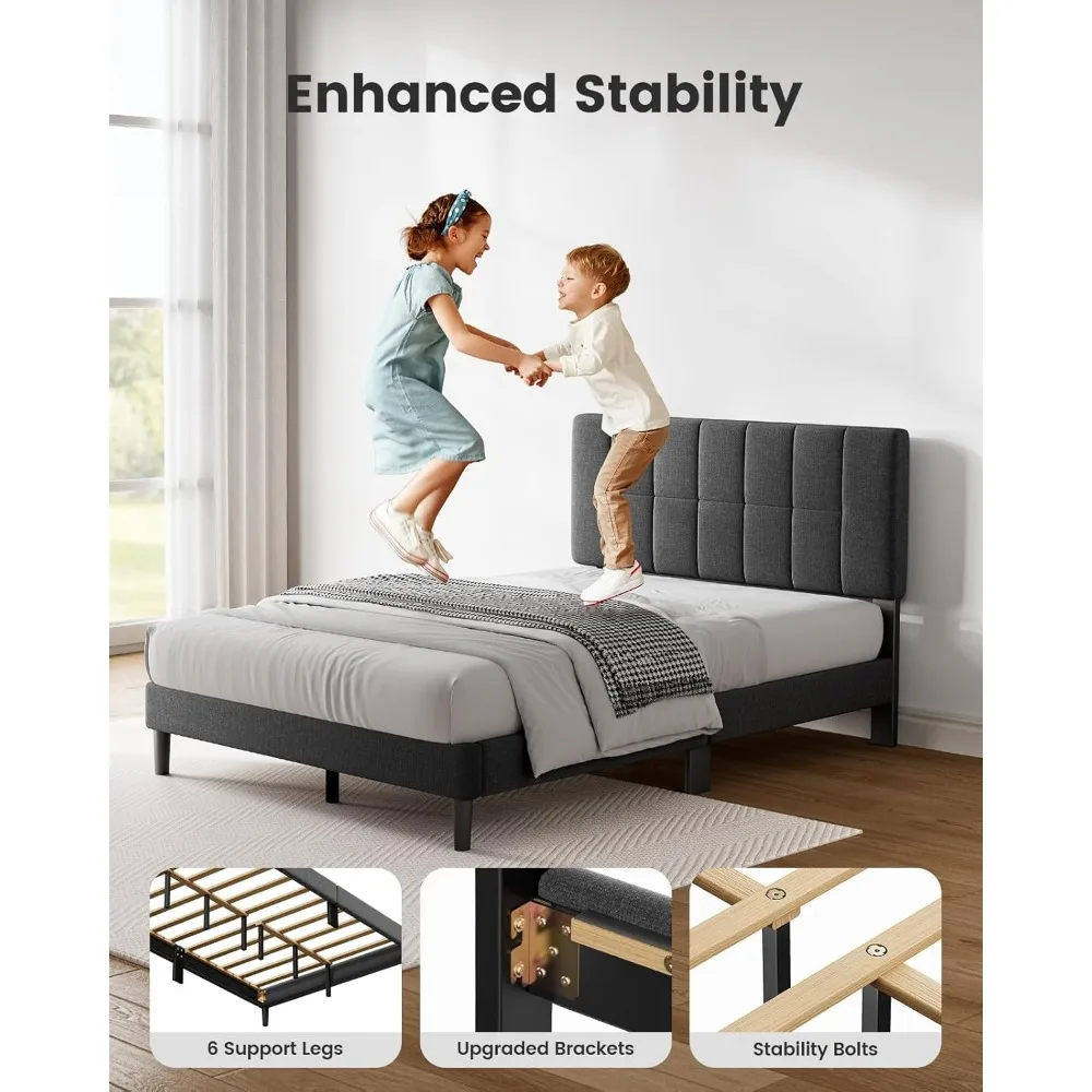 Upholstered Platform Bed Frame Queen Size with 12 Support Legs, 1300 lbs Capacity, Adjustable Headboard for Maximum Support and