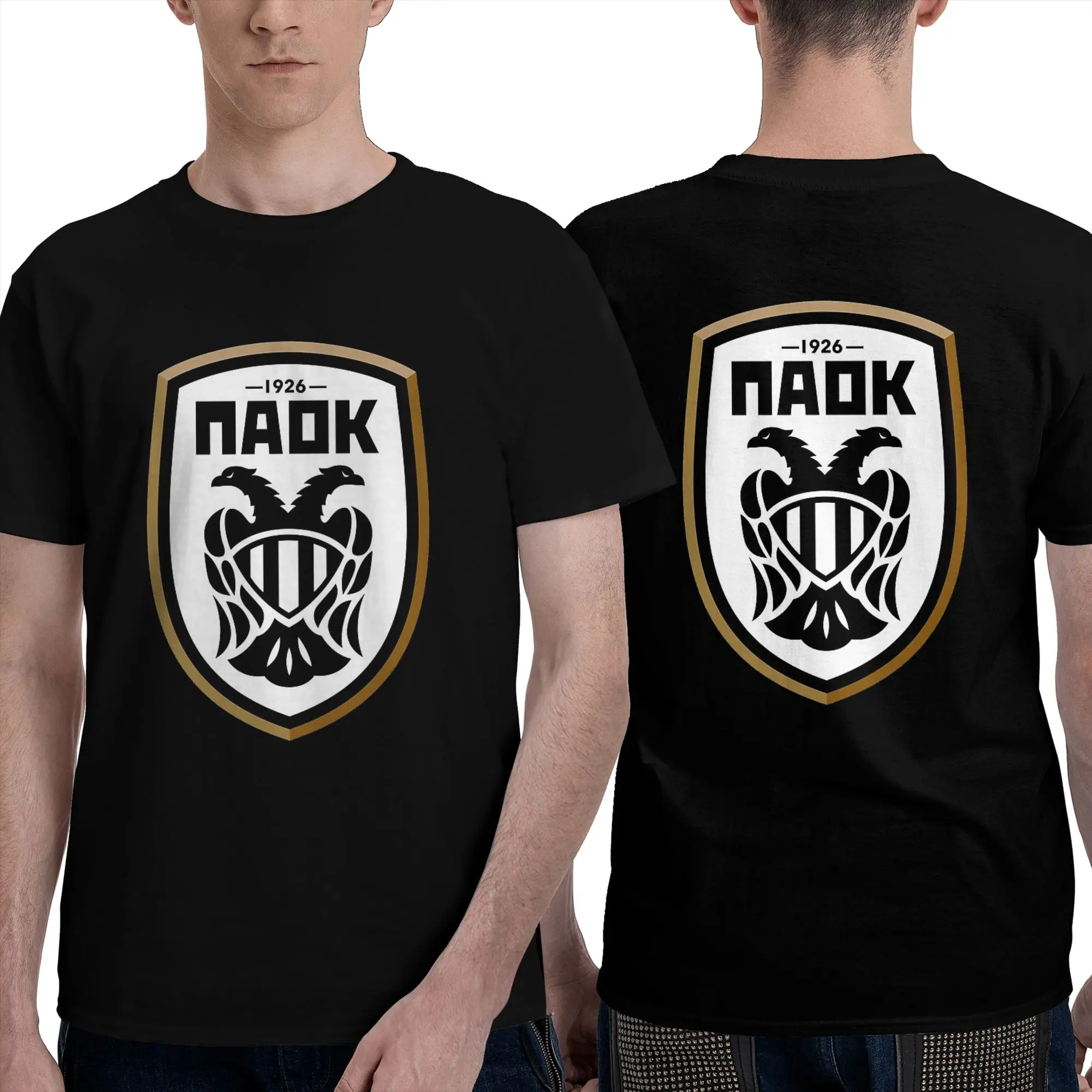 PAOK Greek Football Sports Fans from Thessaloniki Men T-Shirt Double Sided Plus Size T Shirts Men's Tees Short Summer Male