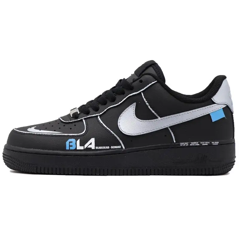 

[Custom Women's quick silver]Nike Air Force 1 Low-Top Skateboard Shoes Women's Silver Black