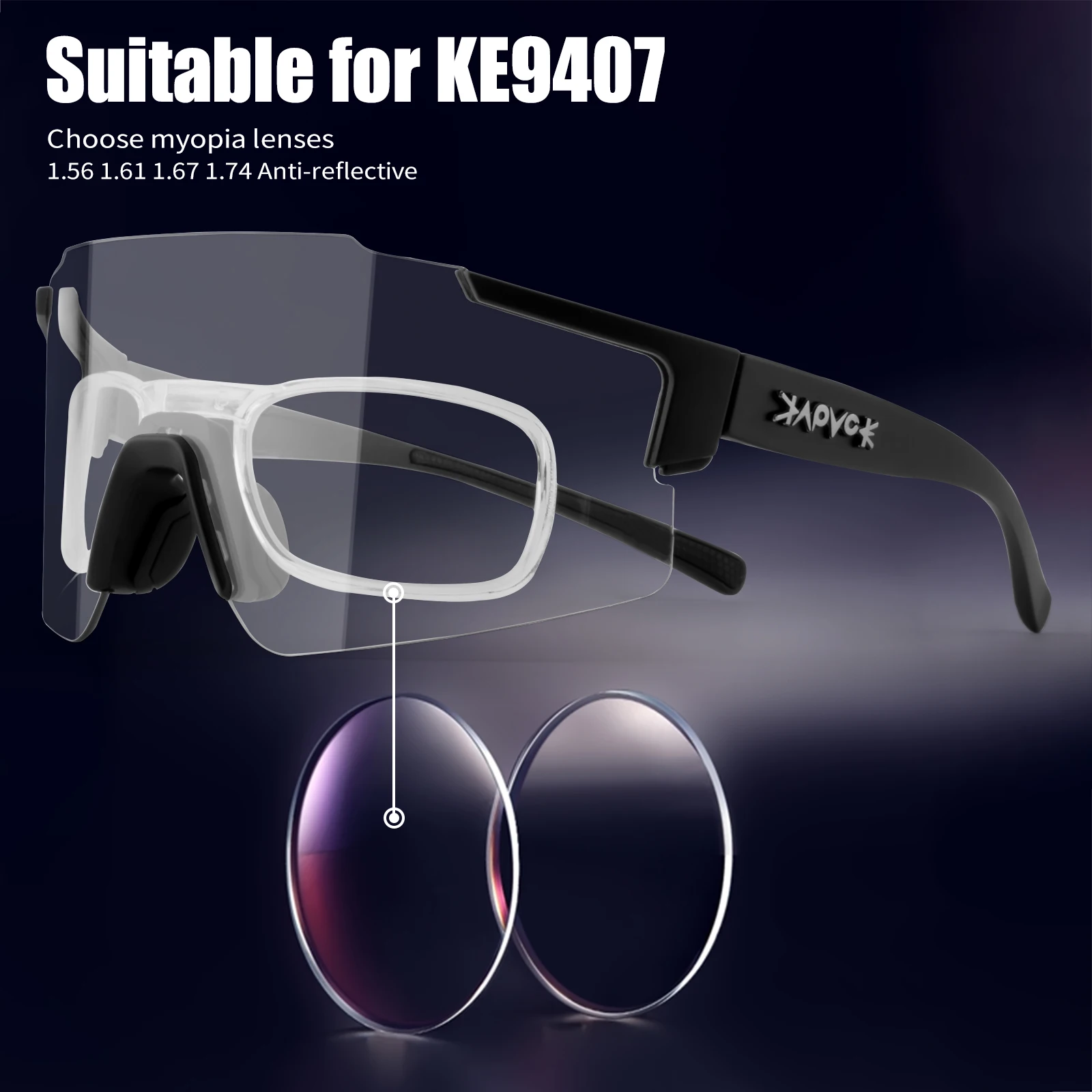 Aspheric Aspheric Optical Lenses Myopia Frame Cycling Glasses Sunglasses Bike Eyewear KE9407 Style 1.56, 1.61, 1.67, 1.74