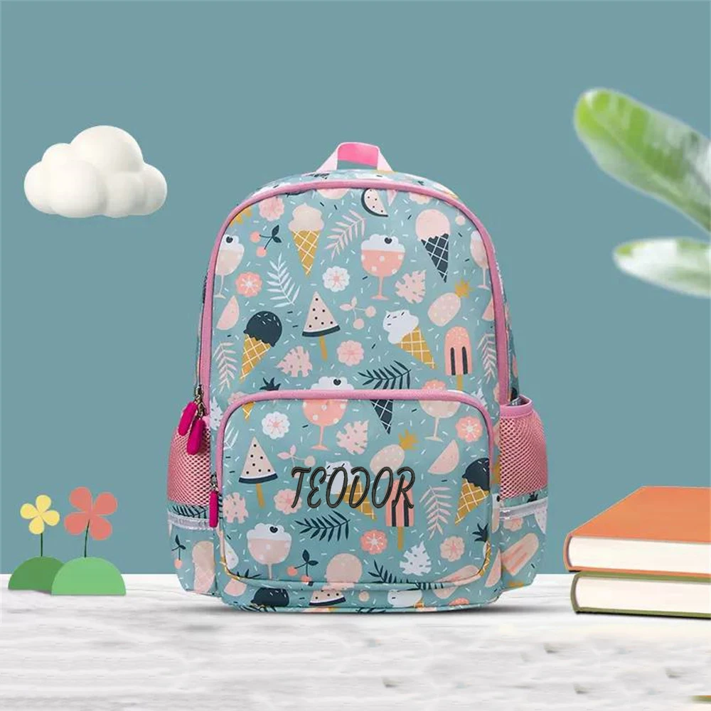 1-6 Grade Children\'s Schoolbag Fashion Custom Embroidered Name Backpack Primary School Cartoon Schoolbag Kids Travel Snack Bags