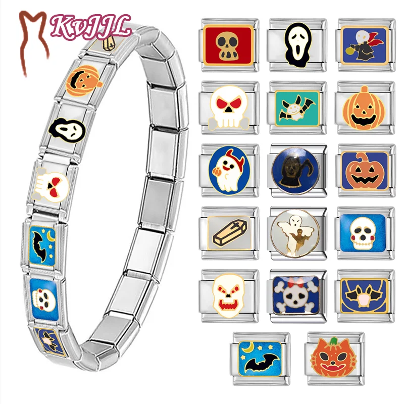 سحر الإيطالية سلسلة سوار هالوين نمط الخرز اليقطين شبح الخفافيش العنكبوت سحر صنع DIY مجوهرات زوجين الهدايا #1