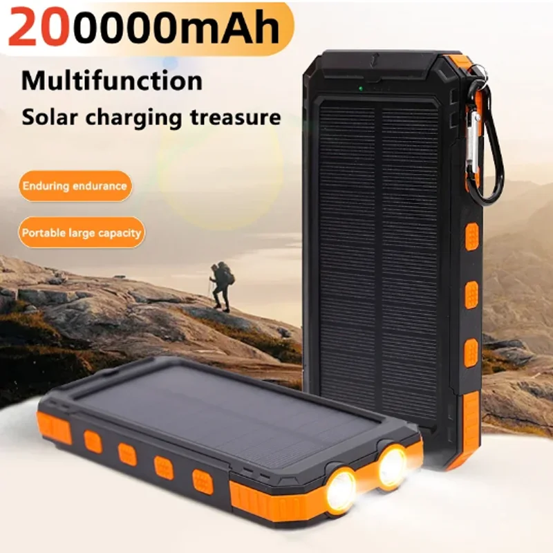 New Solar Power Bank 200000mAh Ultra-Large Capacity Mobile Power Portable Lanyard Compass External Battery Super Fast Powerbank